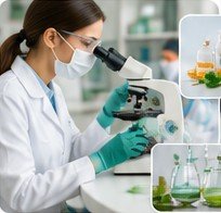Scientist at microscope